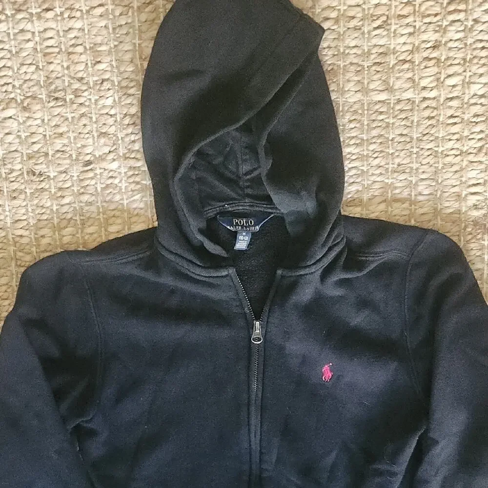 Polo by Ralph Lauren Kids Black Hoodie Preppy Classic Zip Front Hoodie